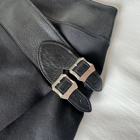 Saint Laurent Wool Wrap Skirt size FR 36 Black Leather Trim - Picture 8 of 16